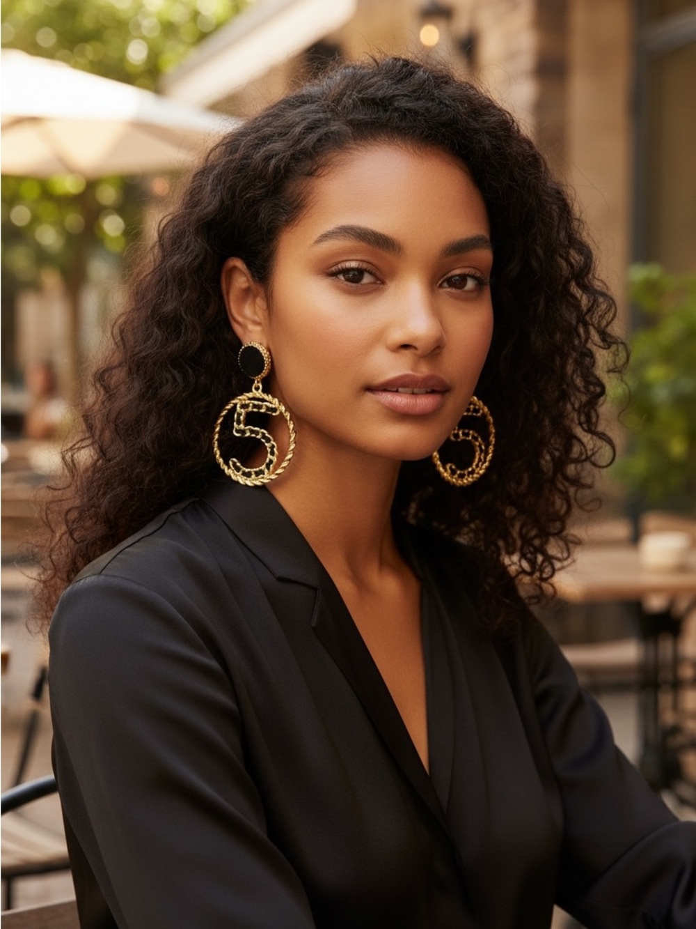 No 5 Gold and Black Number 5 Drop Earrings - Women Jewelry - Picture 3 of 5